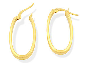 9ct Gold Long Oval Hoop Earrings 074330