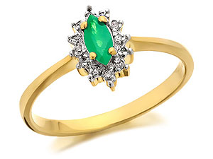 9ct Gold Marquise Emerald And Diamond Cluster
