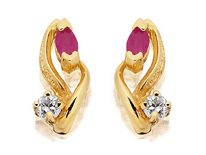9ct Gold Marquise Ruby and Cubic Zirconia Swirls