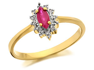 Marquise Ruby And Diamond Cluster Ring