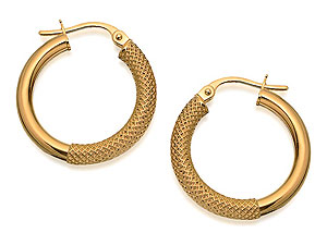 9ct Gold Mesh Patterned Hoop Earrings - 074174