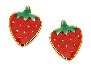 9ct Gold Mini Red And Green Enamel Strawberry