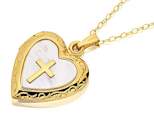 9ct gold Mother of Pearl Cross Heart Locket and