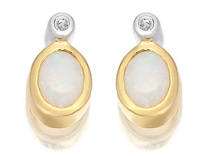 9ct gold Opal and Diamond Birthstone Earrings -