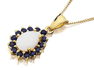 9ct Gold Opal And Sapphire Pendant And Chain -