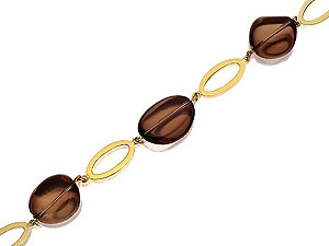 9ct gold Oval and Smoky Quartz Pebble Bracelet