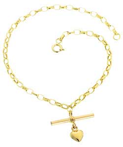 9ct Gold Oval Belcher Heart T-Bar Bracelet