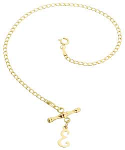 9ct Gold Oval Curb T-Bar Initial Bracelet -