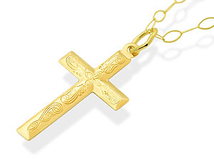 9ct Gold Patterned Cross And Chain - 186607