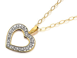 9ct Gold Pav Set Open Diamond Heart Pendant And
