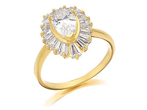 9ct gold Pear and Baguette Cubic Zirconia Ring