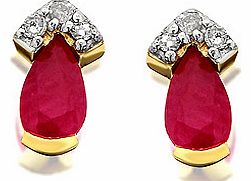 9ct Gold Pear Drop Ruby And Diamond Earrings