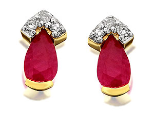 9ct Gold Peardrop Ruby And Diamond Earrings -