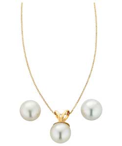 9ct Gold Pearl Pendant and Earring Set
