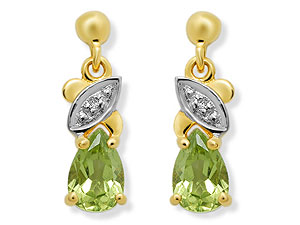9ct gold Peridot and Diamond Drop Earrings 045444