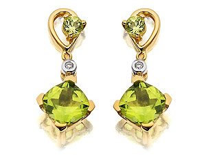 9ct gold Peridot and Diamond Drop Earrings 071523