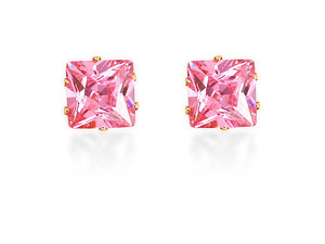 9ct gold Pink 6mm Cubic Zirconia Stud Earrings