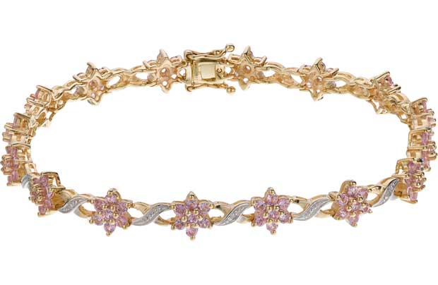 9ct Gold Pink Sapphire and Diamond Bracelet