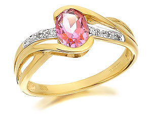 9ct Gold Pink Topaz And Diamond Crossover Ring -