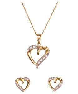 9ct Gold Plated Silver Zirconia Heart Pendant