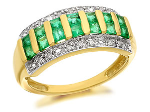 9ct Gold Princess Cut Emerald And Diamond Band