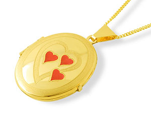 9ct gold Red Hearts Locket and Chain 187201