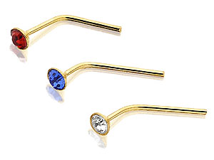 9ct Gold Red, White And Blue Crystal Nose Stud