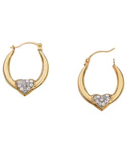 9ct Gold Reversible Crystal Heart Creole Earrings