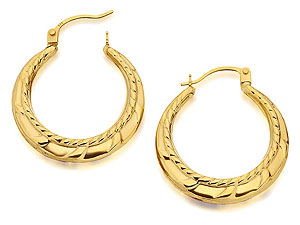 9ct Gold Rope Design Creole Hoop Earrings 24mm