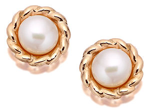 9ct Gold Rope Freshwater Pearl Earrings - 070527