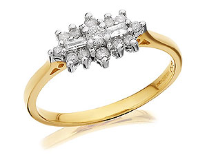 9ct gold Round Briliant and Baguette Diamond Cluster Ring 049240-P