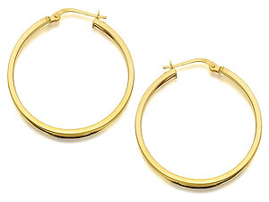 9ct Gold Round Tube Hoop Earrings 25mm - 074194