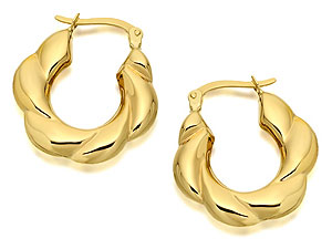 9ct Gold Rounded Ribbed Creole Earrings 20cm -