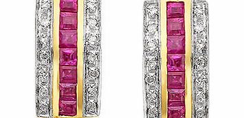 9ct Gold Ruby And Diamond Bar Earrings - 049453