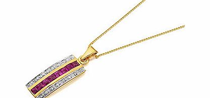9ct Gold Ruby And Diamond Bar Pendant And Chain