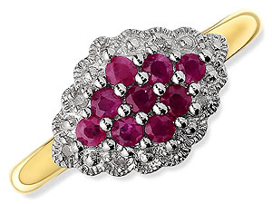 9ct gold Ruby and Diamond Cluster Cushion Ring 047414-O