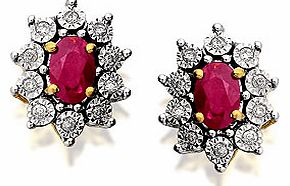Ruby And Diamond Cluster Earrings -