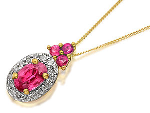 9ct Gold Ruby And Diamond Cluster Pendant And