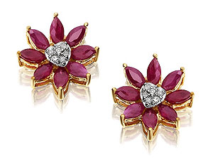 9ct gold Ruby and Diamond Dahlia Earrings 070749