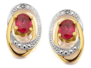 9ct Gold Ruby And Diamond Double Swirl Earrings