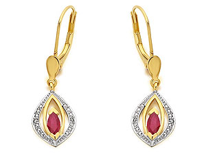 9ct Gold Ruby And Diamond Drop Continental