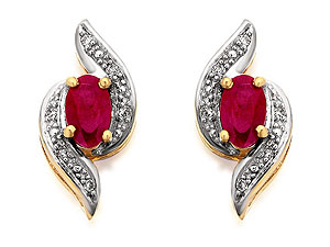 9ct Gold Ruby And Diamond Earrings - 049434