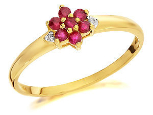 9ct Gold Ruby And Diamond Flower Cluster Ring -
