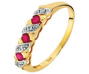 9ct Gold Ruby and Diamond Kiss Half Eternity Ring