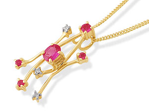 9ct gold Ruby and Diamond Pendant and Chain 045757