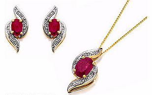 9ct Gold Ruby And Diamond Pendant And Earring