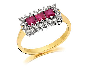 9ct gold Ruby and Diamond Rectabgular Cluster Ring 047407-J