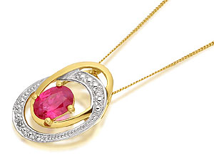 9ct Gold Ruby And Diamond Swirl Pendant And