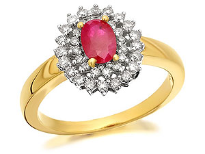 9ct Gold Ruby And Diamond Two Row Cluster Ring