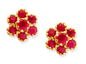 9ct Gold Ruby Cluster Earrings 070588